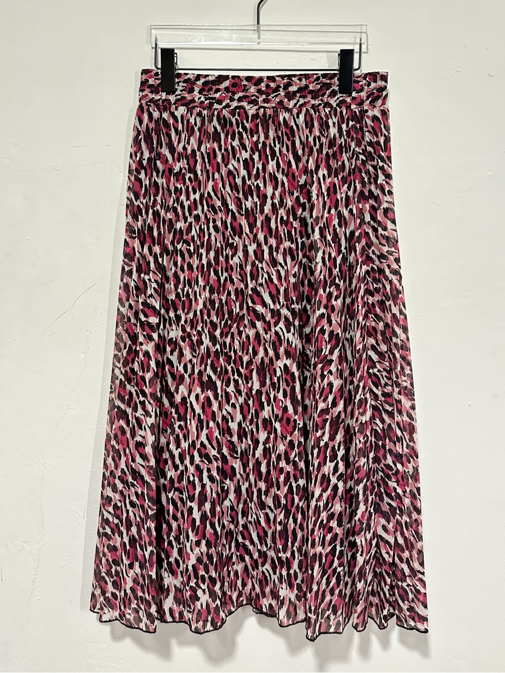 Pleated Pink Leopard Print Midi Skirt